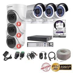 HIKVISION - Kit 6 Cámaras Seguridad FULLHD + 2TB + AUDIO + Cable