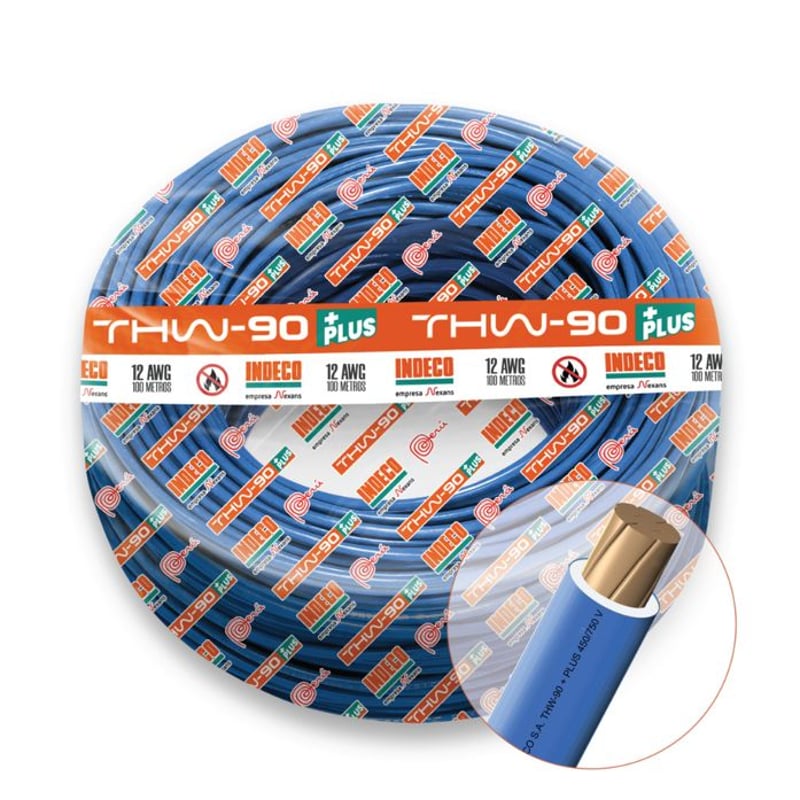 INDECO - CABLE THW-90 PLUS 450/750V 12 AWG INDECO - Azul - 100 Metros