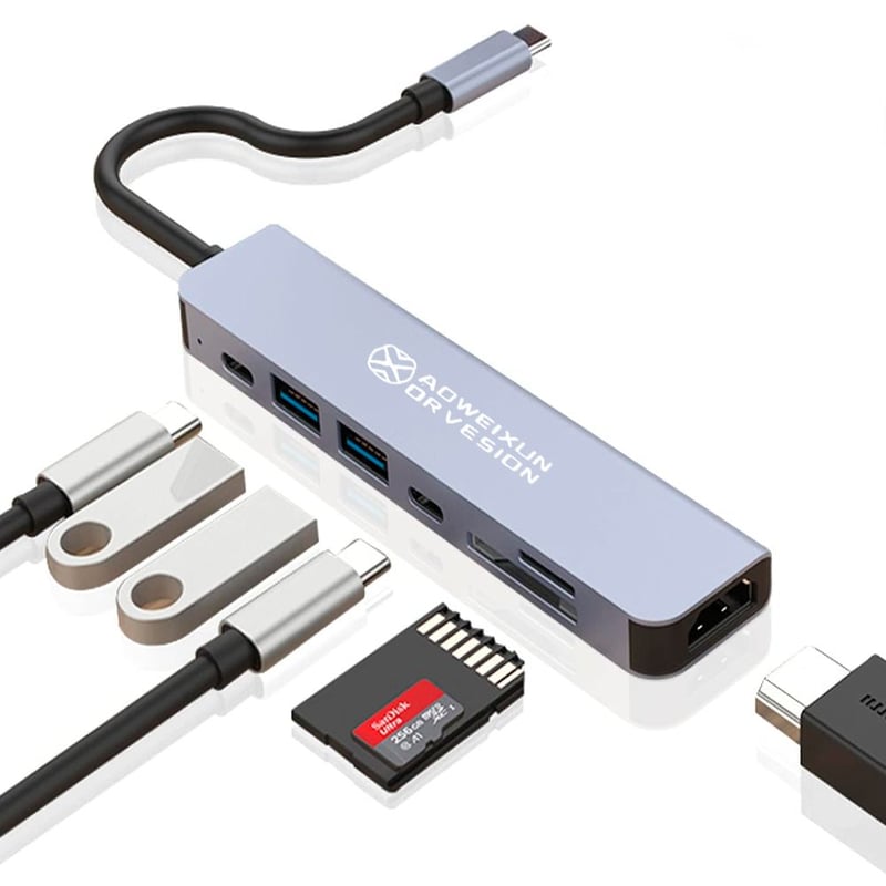 Adaptador Hub Usb-C 7 en 1 Multifuncional Con Entrada Micro SD y RJ45 ...
