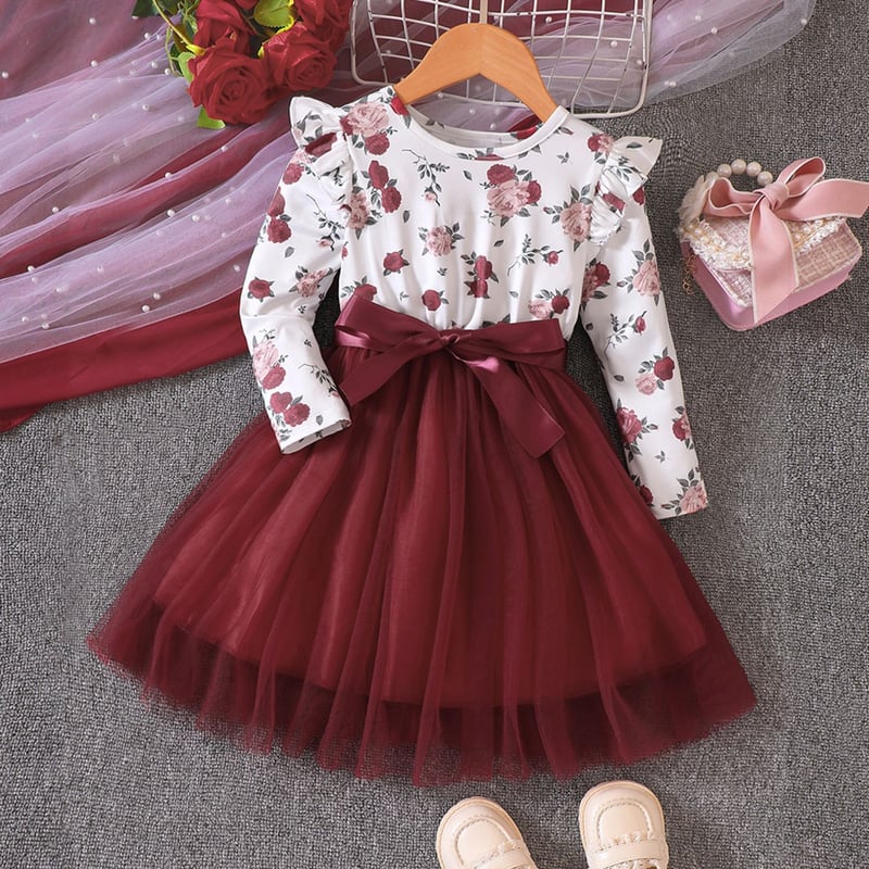 Vestido de Nina Manga Larga Casual de Flores IMPORTADO MC falabella