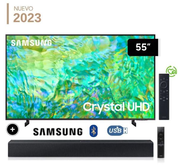 SAMSUNG - TELEVISOR SAMSUNG 55 LED SMART TV CRYSTAL ULTRA HD 4K UN55CU8000GXPE  SOUNDBAR HW-C400