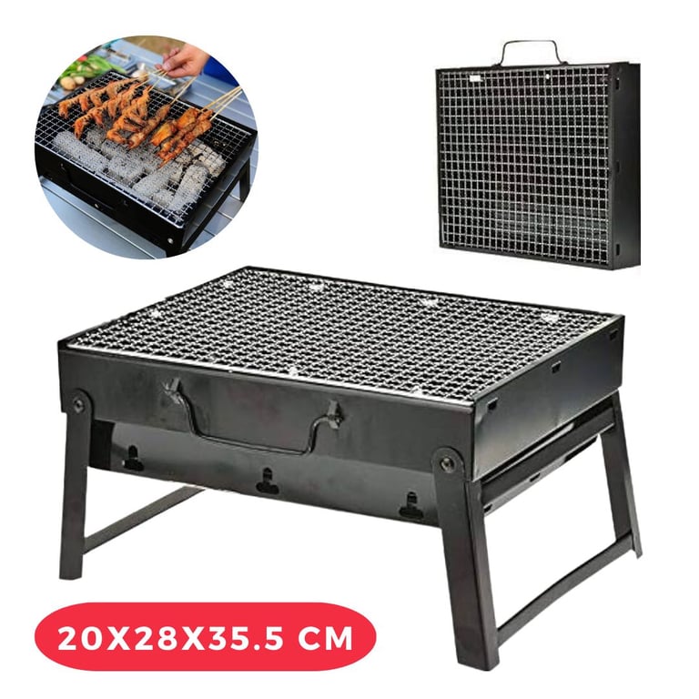 Parrilla De Carbón Plegable 40x22x25 Cm - Barbacoa Compacta Para Camping, Terraza O Playa