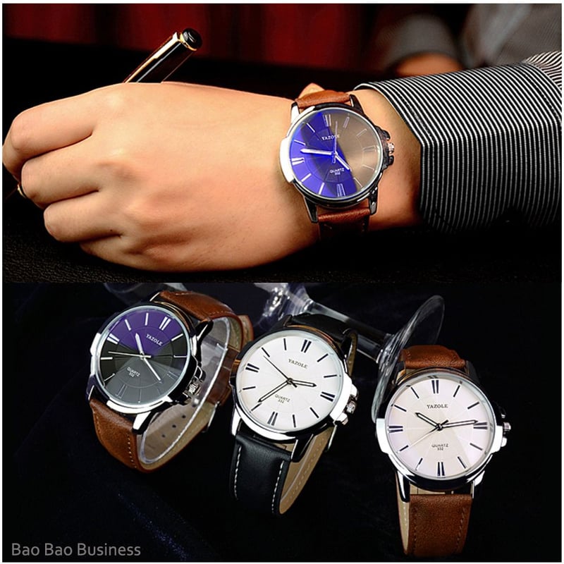 Reloj Hombre Elegante con Correa de Cuero Yazole 332 Negro Marron