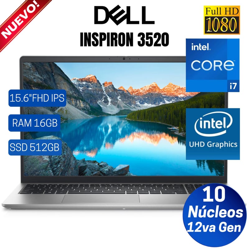 LENOVO - Laptop Dell Inspiron 3520 15.6" FHD IPS, Core i7-1255U, Ram 16GB, Ssd 512GB, Free Dos