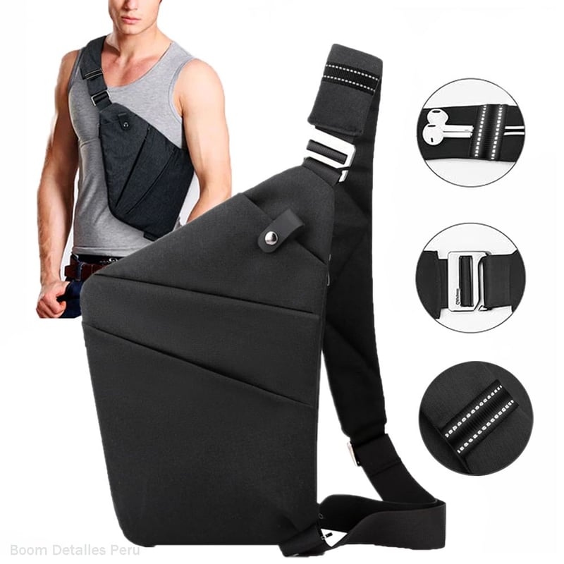 Mochila Antirrobo Hombre Pechera Oculta Delgada Morral Tactico Negro