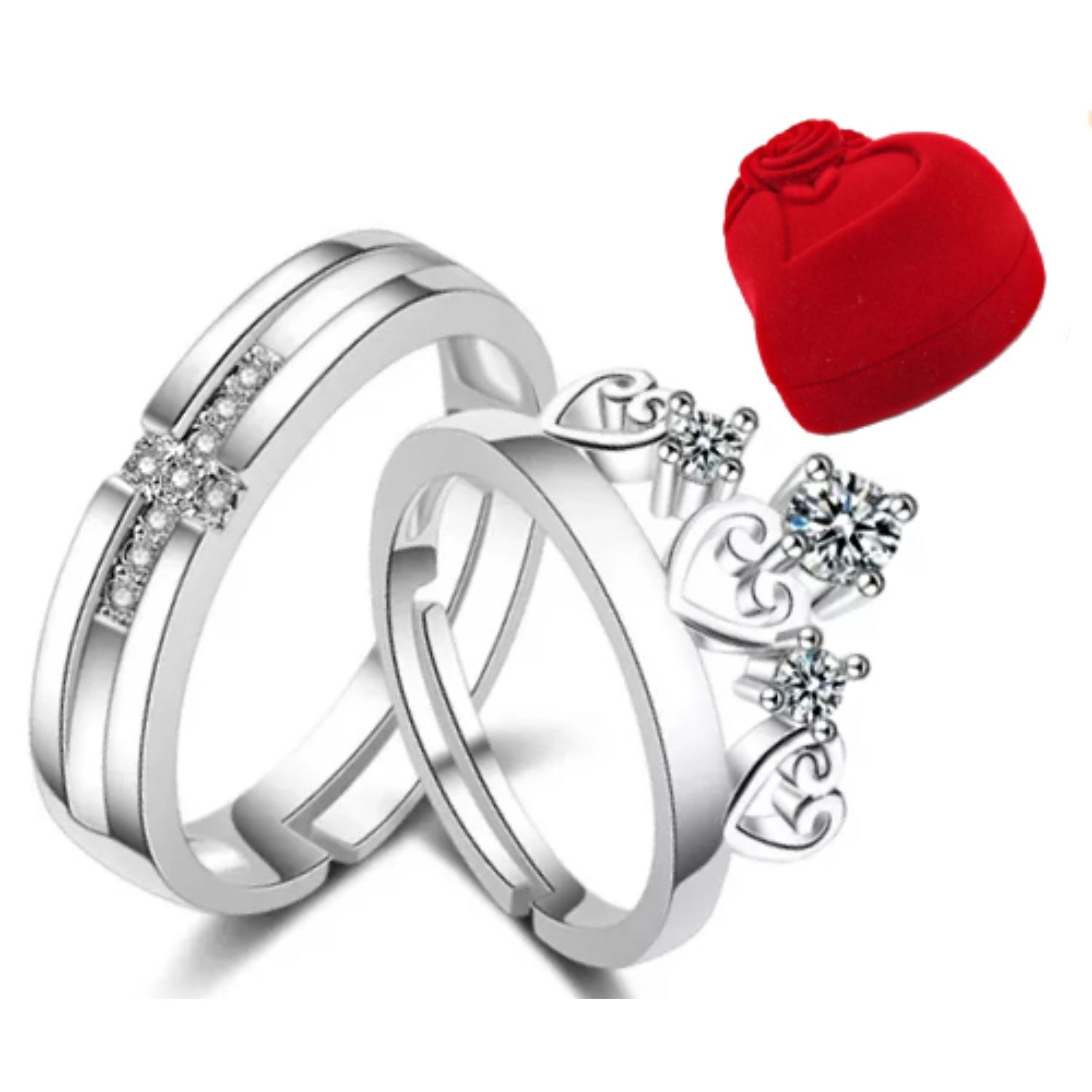 Anillos de Parejas Plata 925 Rey Reina Promesa Ajustable Conjunto GENERICO falabella