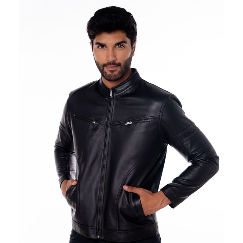 Casaca de cuero negra hombre hotsell