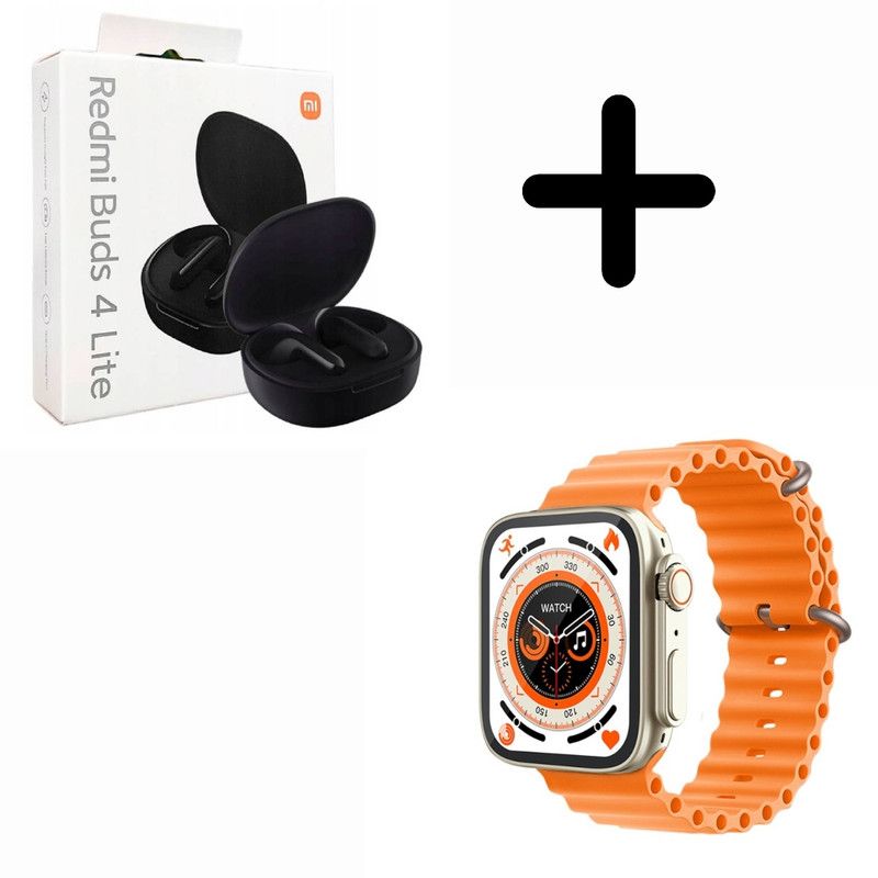 XIAOMI - Audifono Bluetooth Xiaomi Buds 4 Lite Negro + Smart Watch S8 ULTRA - NARANJA