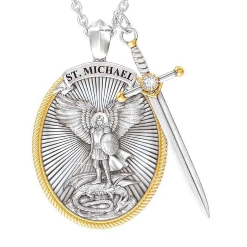 San Miguel Arcángel Medalla Católica Escudo Collar Colgante | Meses Sin Interés