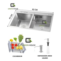 GENERICO - LAVADERO DE COCINA SATIN DOBLE POZA CON PORTA CUCHILLO ACERO INOX.