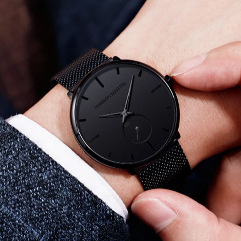RELOJ NEGRO HOMBRE ELEGANTE METAL HANNAH MARTIN Sodimac Peru