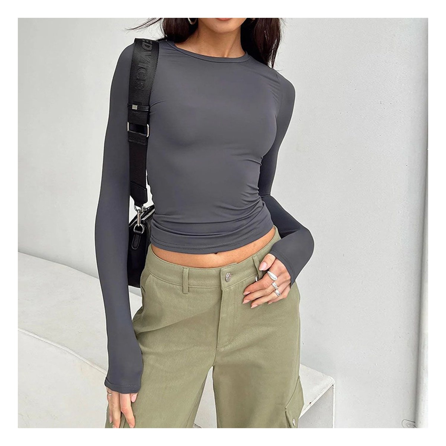Camisa de manga larga para mujer estilo casual Y2K cuello redondo 42AROZINA falabella