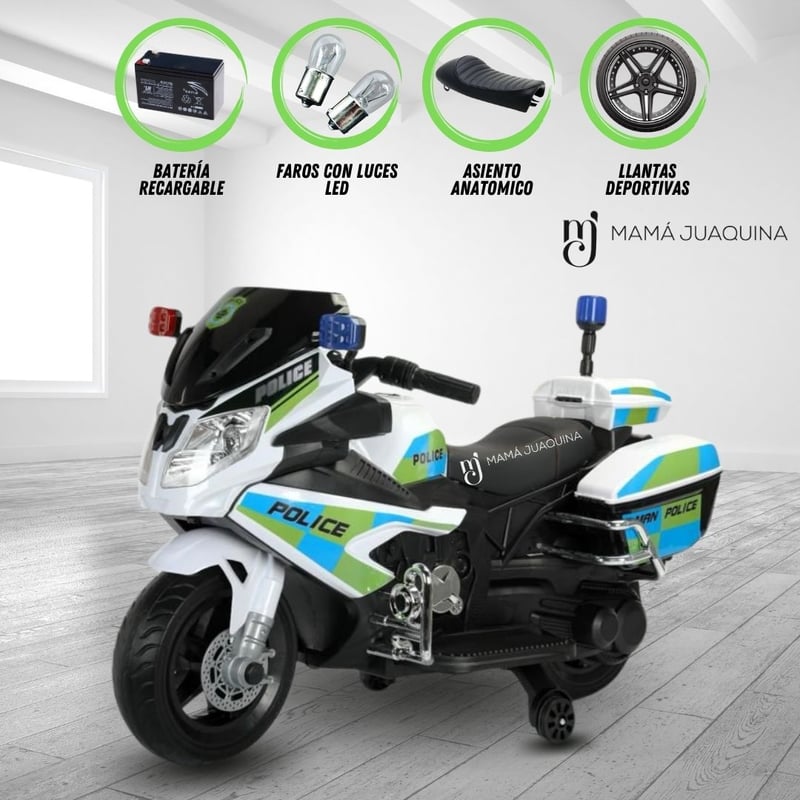 Moto Lineal a Bateria para Ninos POLICE ELITE White CONFORT falabella