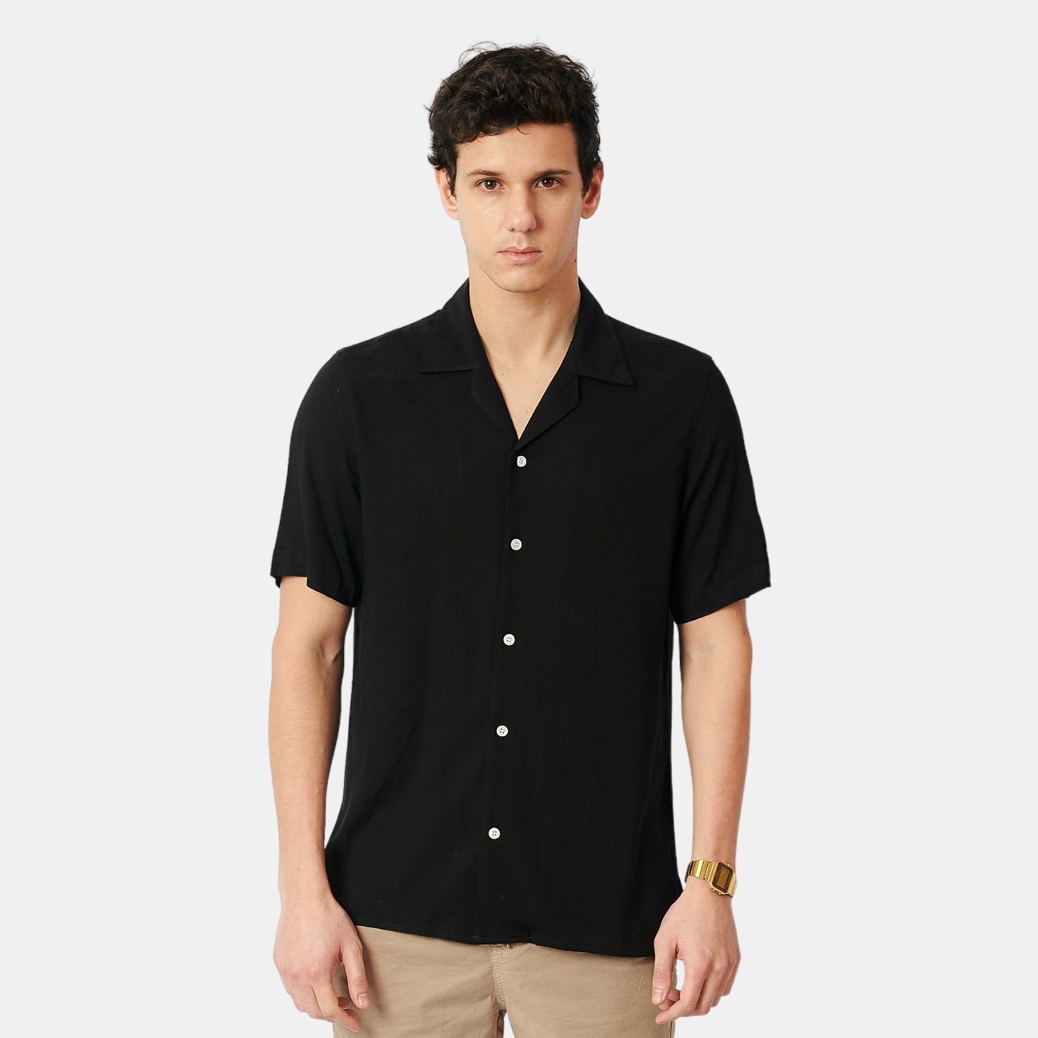 Camisa lino negra hotsell