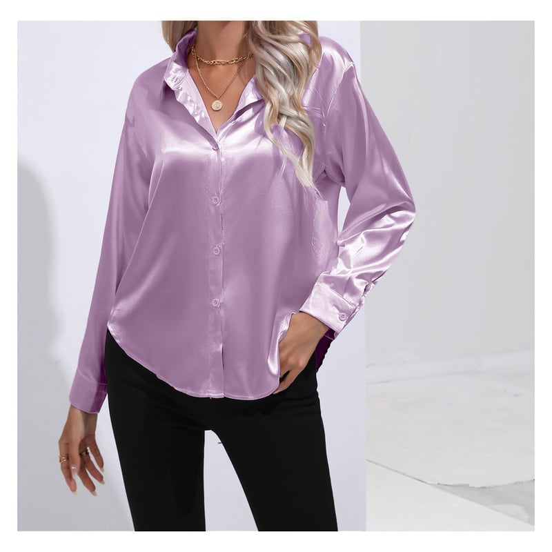 blusas mujer camisa casual con solapa de saten de seda para mujer 42AROZINA falabella