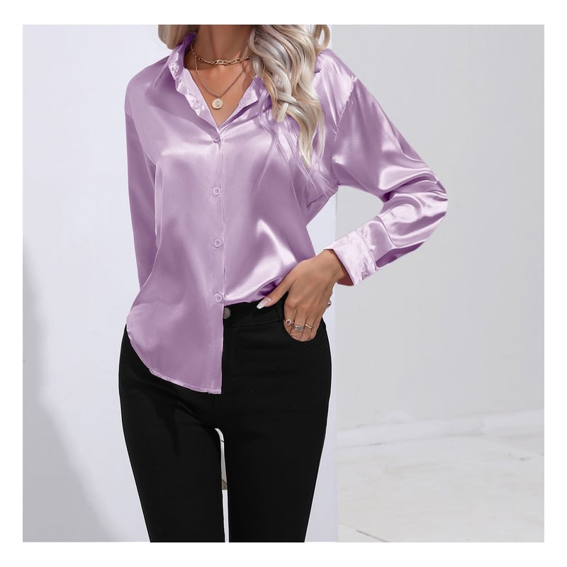 blusas mujer camisa casual con solapa de saten de seda para mujer 42AROZINA falabella