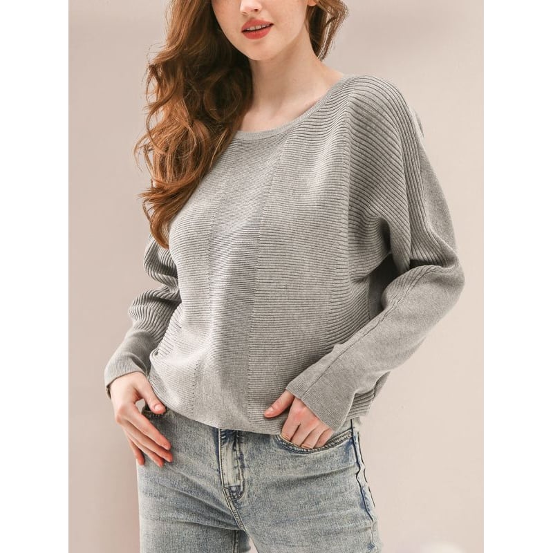 Jersey holgado de manga larga y cuello redondo para mujer