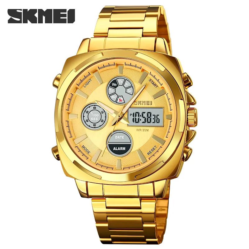 Reloj Skmei 1673 Dorado Correa Acero Digital Analogo