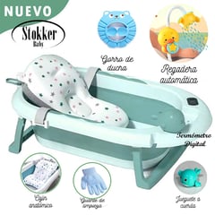 STOKKER BABY - BAÑERA PLEGABLE PARA BEBÉ PISCIS CON TERMÓMETRO GREEN