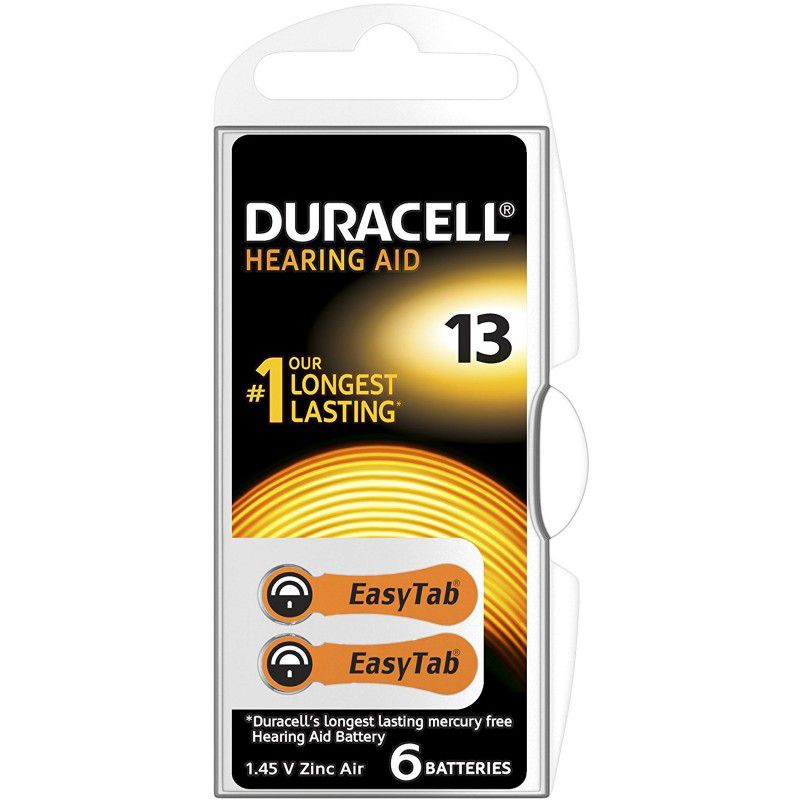 Duracell Hörgerätebatterien Größe 13, 6er Pack – Langlebig, Quecksilberfrei, Mit EasyTab Zum Einfachen Wechseln