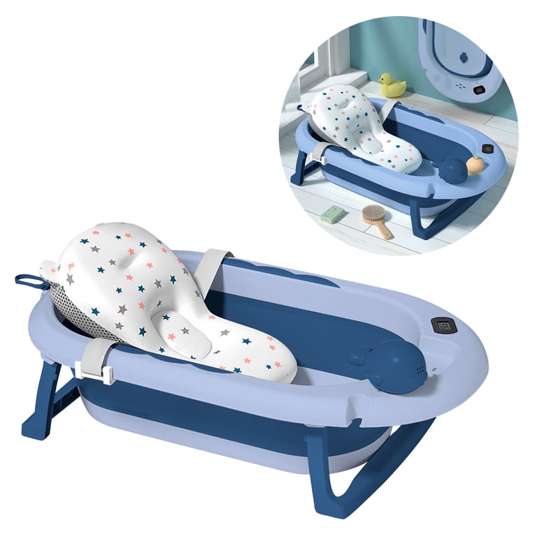 Bañera Plegable para Bebe con Cojin Termostato Segura Azul BUYPAL ...
