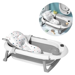 BUYPAL - Bañera Plegable para Bebe con Cojin Termostato Segura Blanco