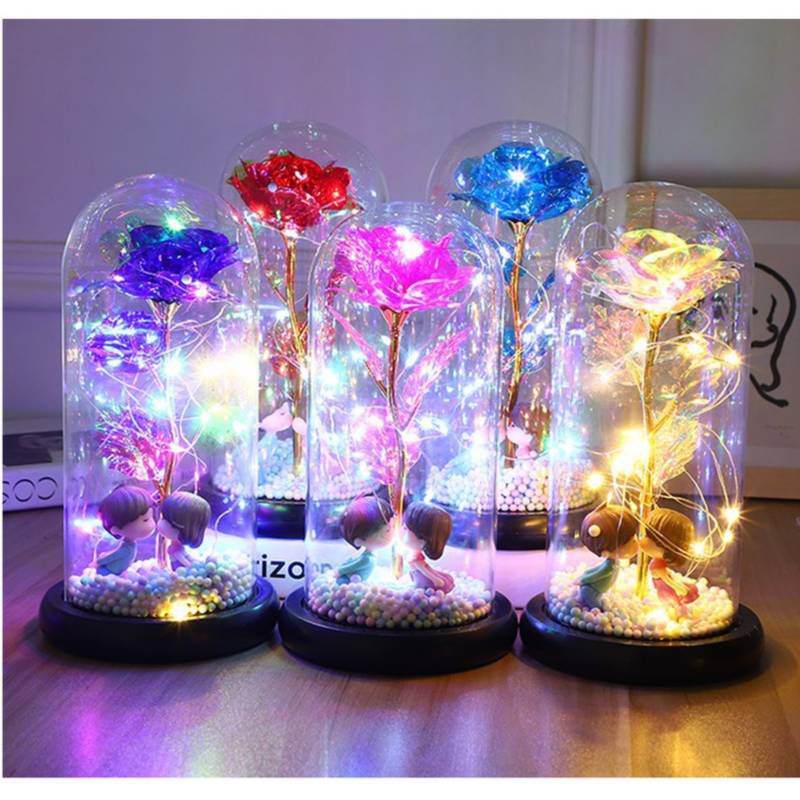 Rosa Eterna In Vetro Con LED Gugxiom – Fiore Conservato 3-5 Anni – Regalo Illuminato Per Compleanno, San Valentino, Natale – Batterie AAA