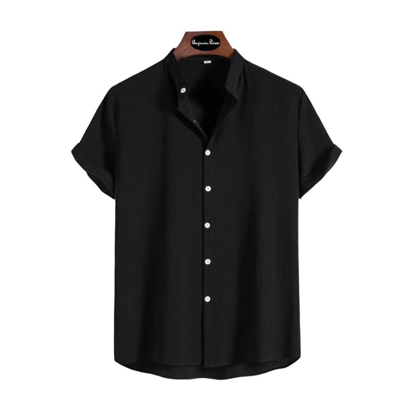 BENJAMIN RIVERO - Camisa seda negro cuello mao slim