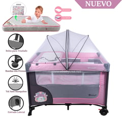 EBABY - Cuna Corral con Cambiador Happy Dream Rosado-Colchón