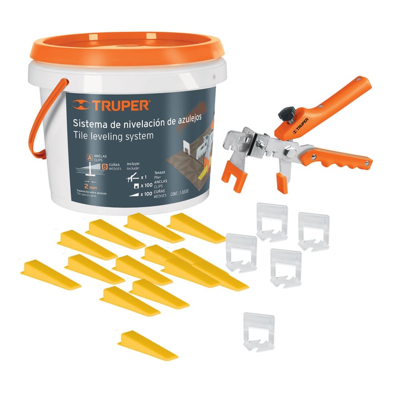 Kit Cu a Nivelador De Porcelanato Clips Alicate Balde Truper TRUPER 