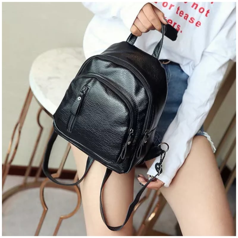 Mochila bolso cuero PU Negra
