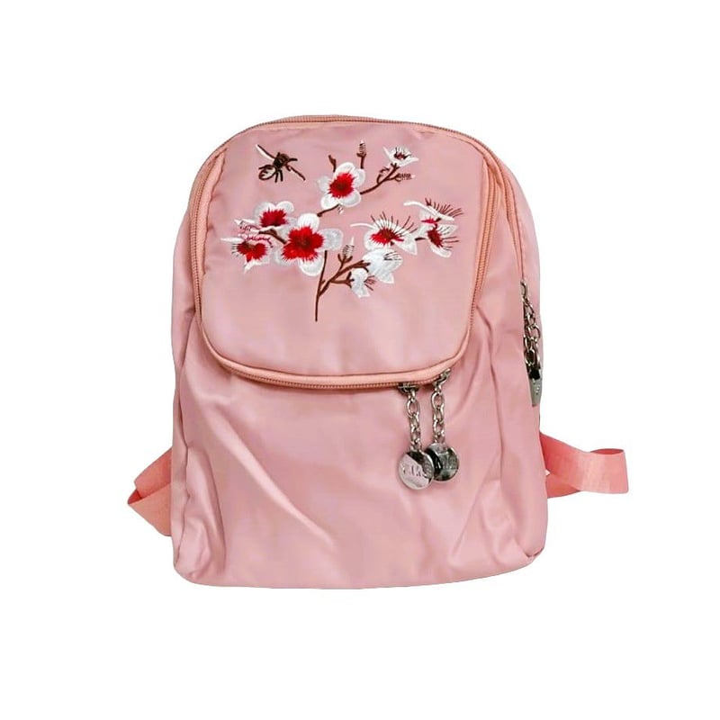 Mini Mochila con bordado flores de ciruelo YME Rosa