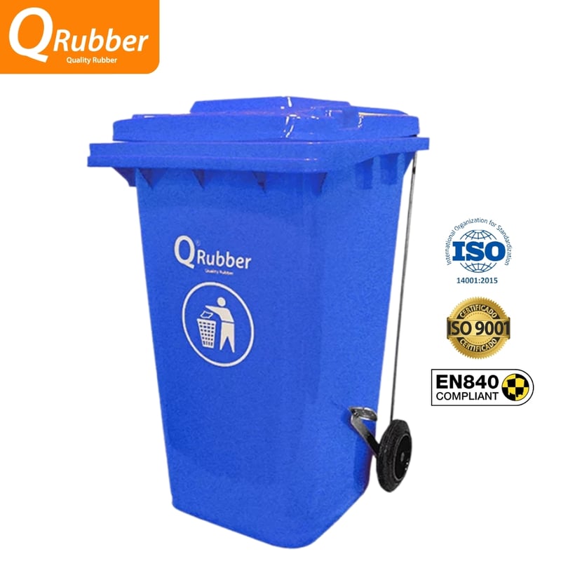 Tacho de plástico HDPE 240 litros azul con pedal QRubber QRUBBER ...