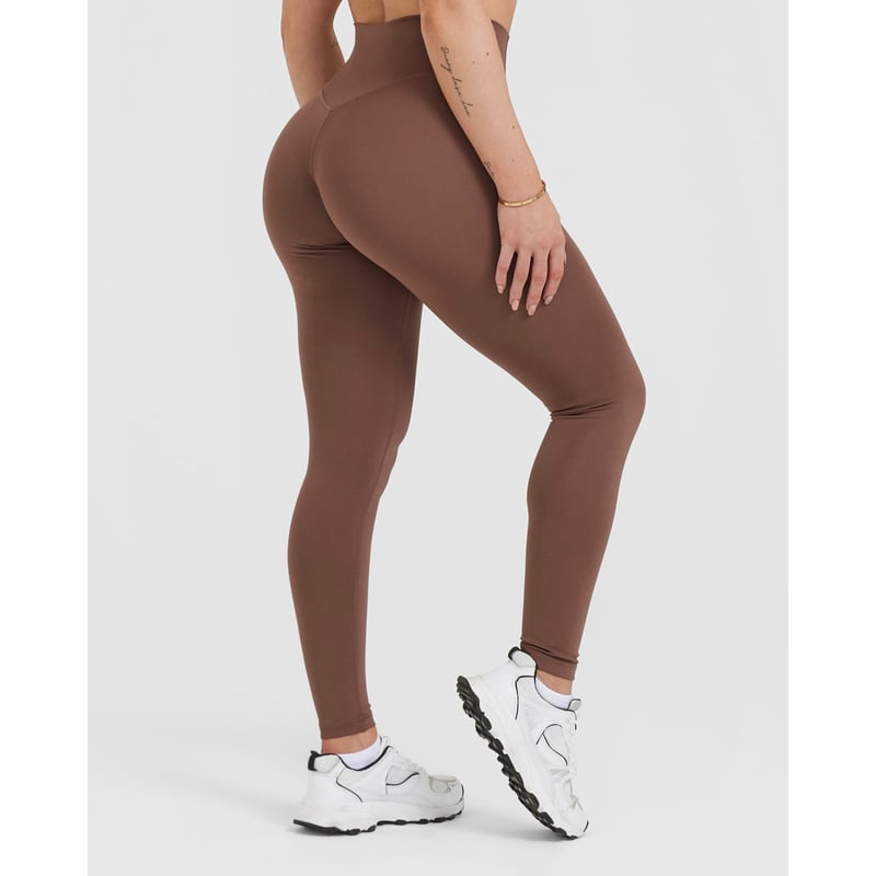 Leggin Deportivo Marron corte en V de Lycra Legging Push Up mujer