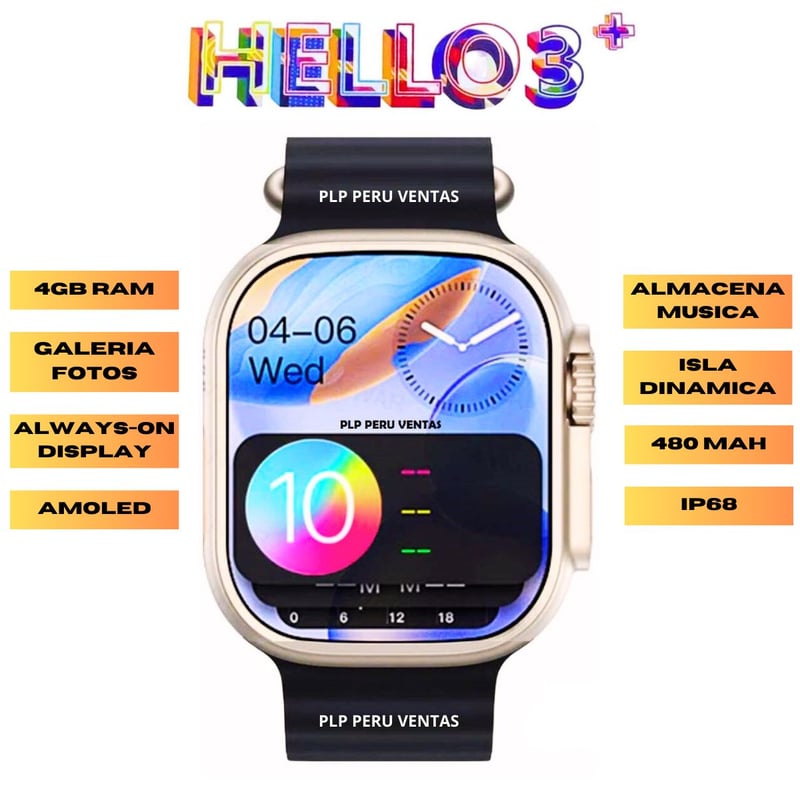 OEM - Smartwatch Hello Watch 3 Plus Ultra 4GB 480mAh Negro