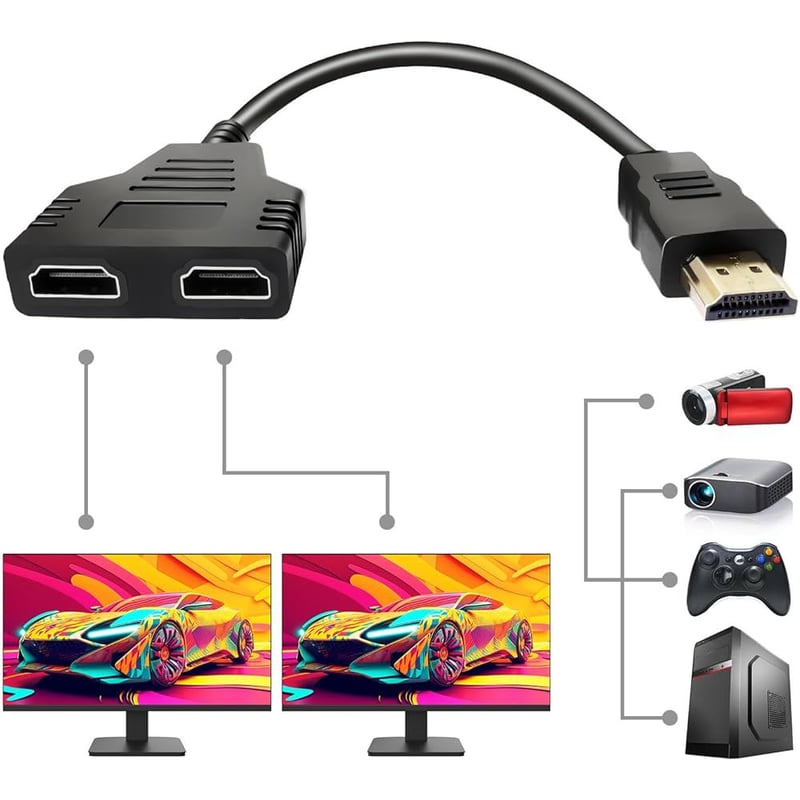 GENERICO - Cable Splitter Hdmi Miltiplicador x2 Conecte 1 Equipo 2 Tv