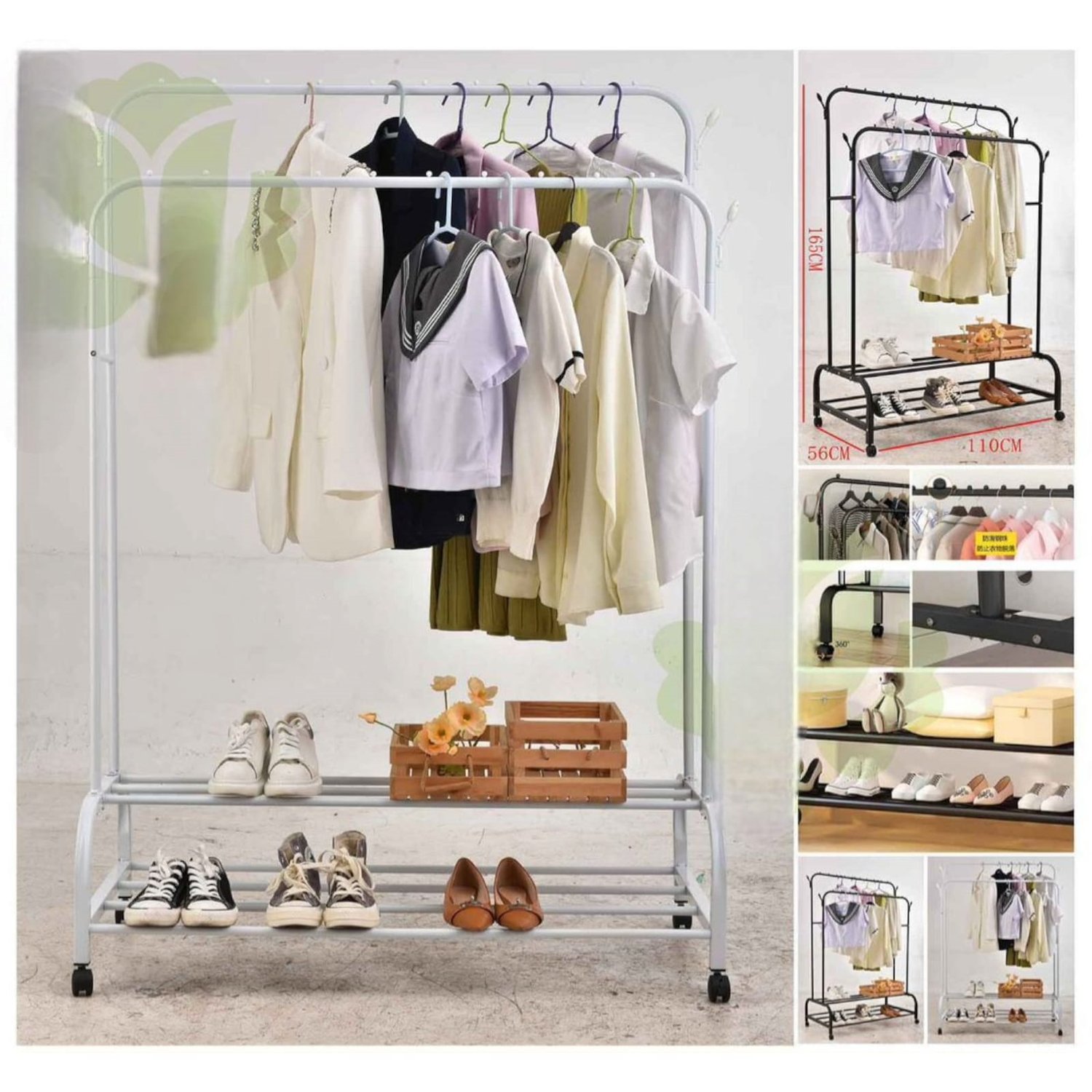 Organizador Ropa Doble con Estantes De 2 Niveles con Ruedas
