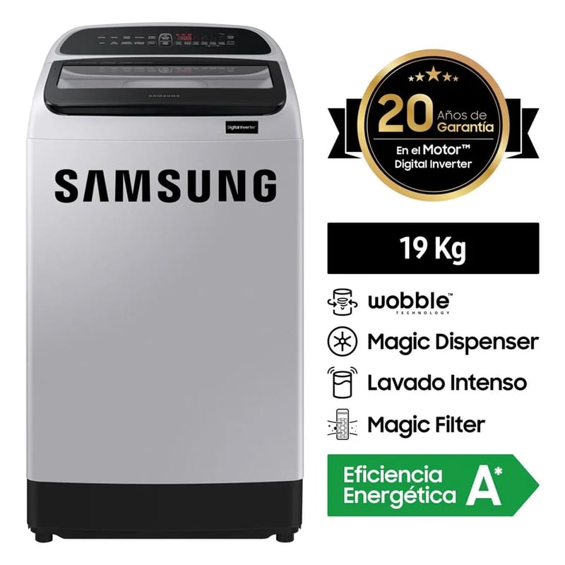 SAMSUNG - LAVADORA SAMSUNG 19 Kg Carga Superior WA19T6260BY/PE- Gris