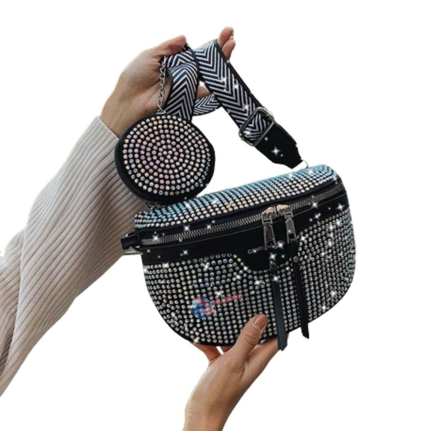 Rinonera Bolso de mujer en Fina Pedreria Negro