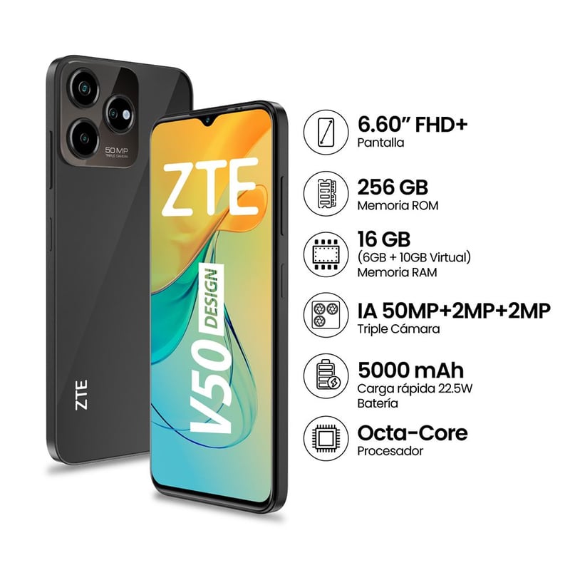 ZTE BLADE V50 DESIGN 6+10+256GB negro ZTE | falabella.com