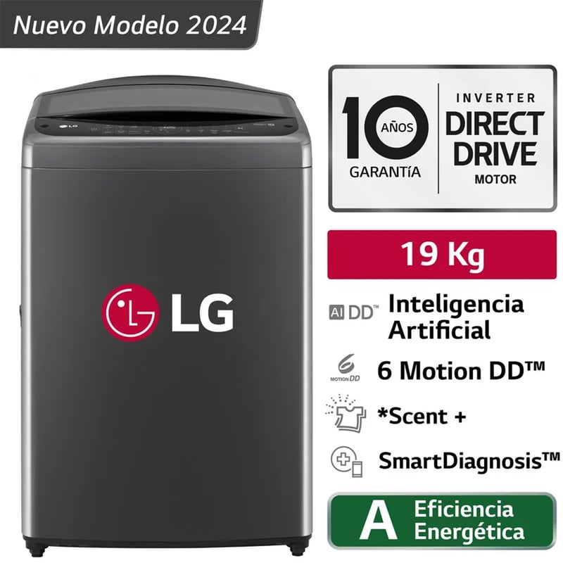 LG - Lavadora LG 19 KG AI DD Inteligencia Artificial WT19BV6T Negro