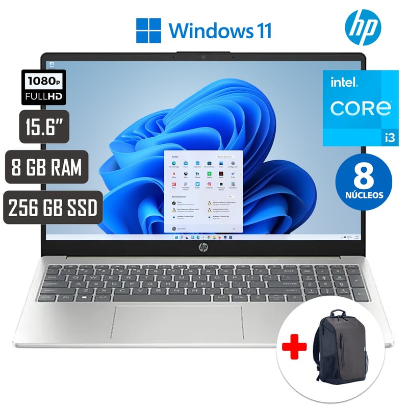 HP - Laptop HP Intel Core I3 8GB RAM 256GB SSD 12a Gen 15-FD0002LA + MOCHILA HP