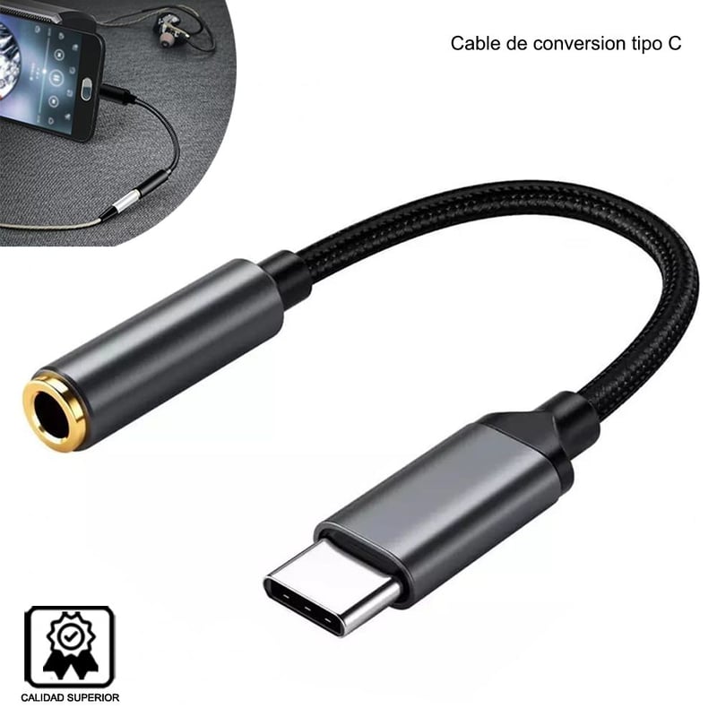 Cable Adaptador USB-C A Auxiliar 3.5 Mm - Para Conectar Móvil A Coche O Altavoces, 3 Pies, Nylon