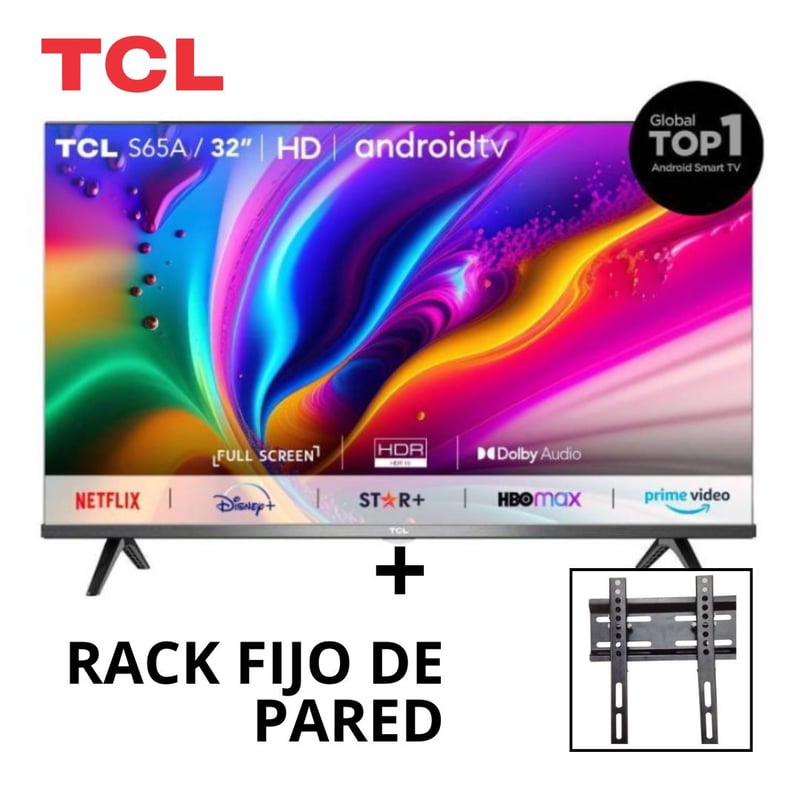 TCL - TELEVISOR TCL LED 32 SMART HD ANDROID TV 32S5400AF 2023 + RACK FIJO DE PARED