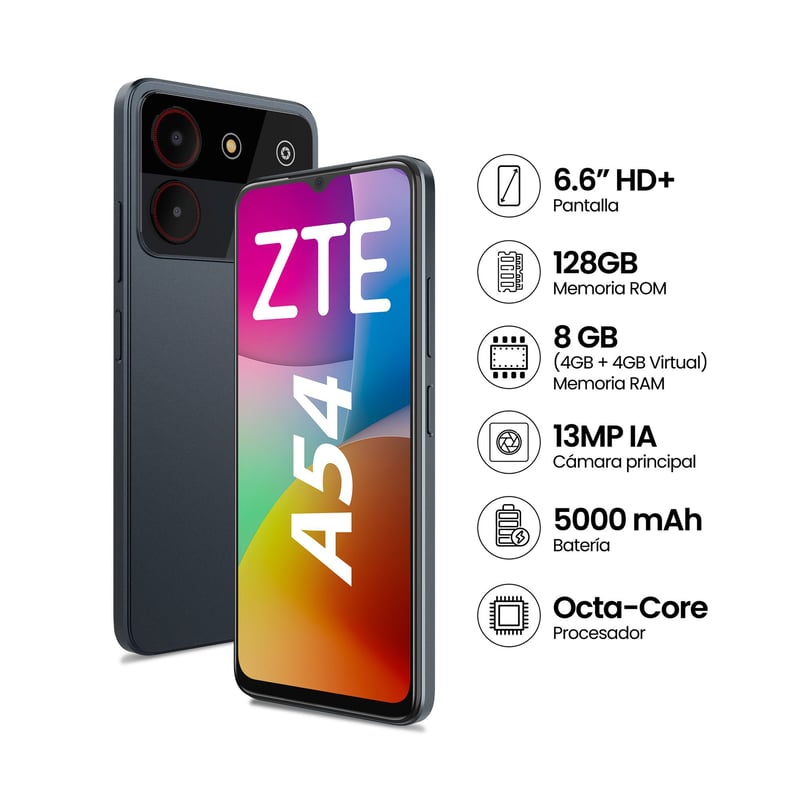 ZTE - ZTE BLADE A54 8GB 4GB FÍSICA + 4GB VIRTUAL +128GB ROM GRIS