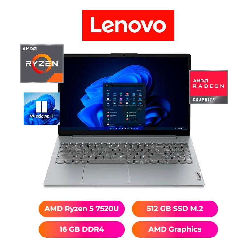 LAPTOP LENOVO V15 15 AMD RYZEN 5 7520U 16GB RAM 512GB SSD 