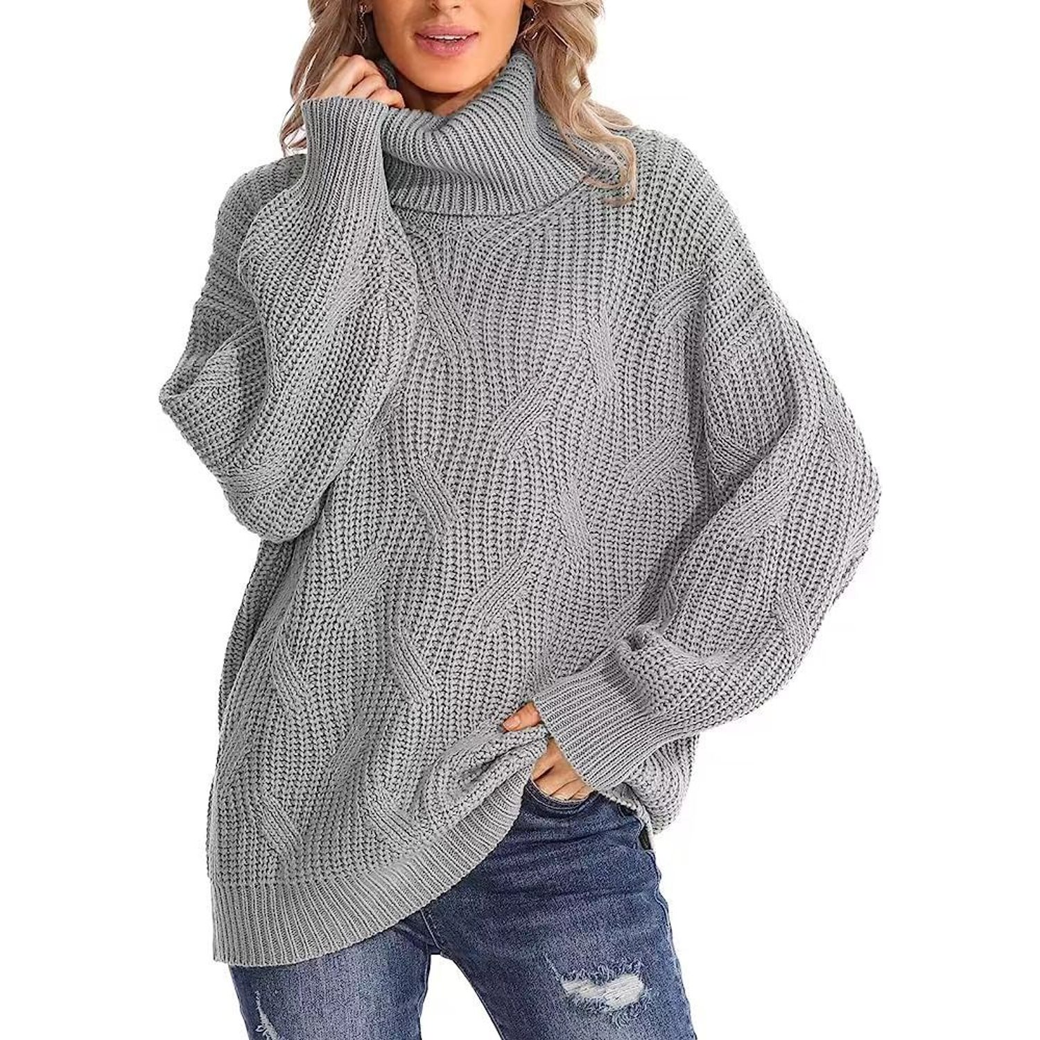 Sueter de punto con cuello alto para Mujer Gris