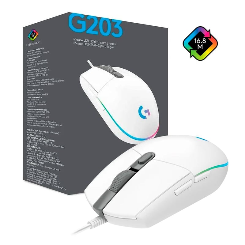 G203 LIGHTSYNC Mouse Gaming Con Illuminazione RGB, Personalizzabile, 6