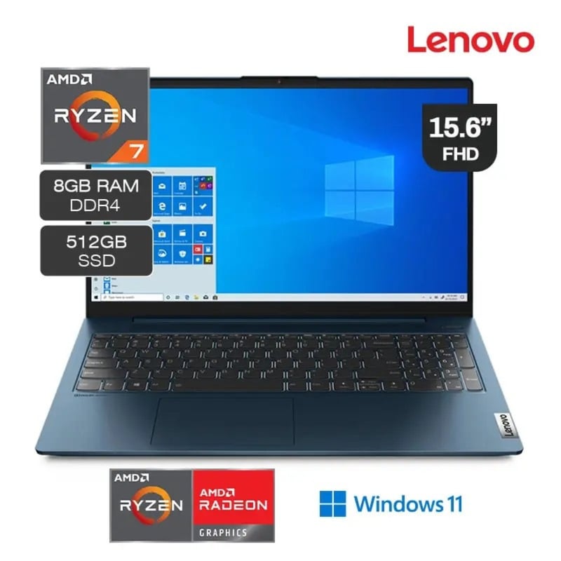 PC Portable Lenovo IdeaPad 15ADA05 Reconditionné, 15,6 Pouces, SSD 500 Go, Windows 11, AMD Ryzen 5, 8 Go RAM