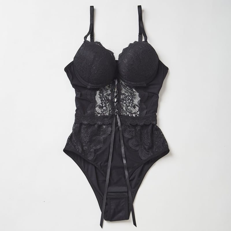 Body con copa push up con encaje y microfibra